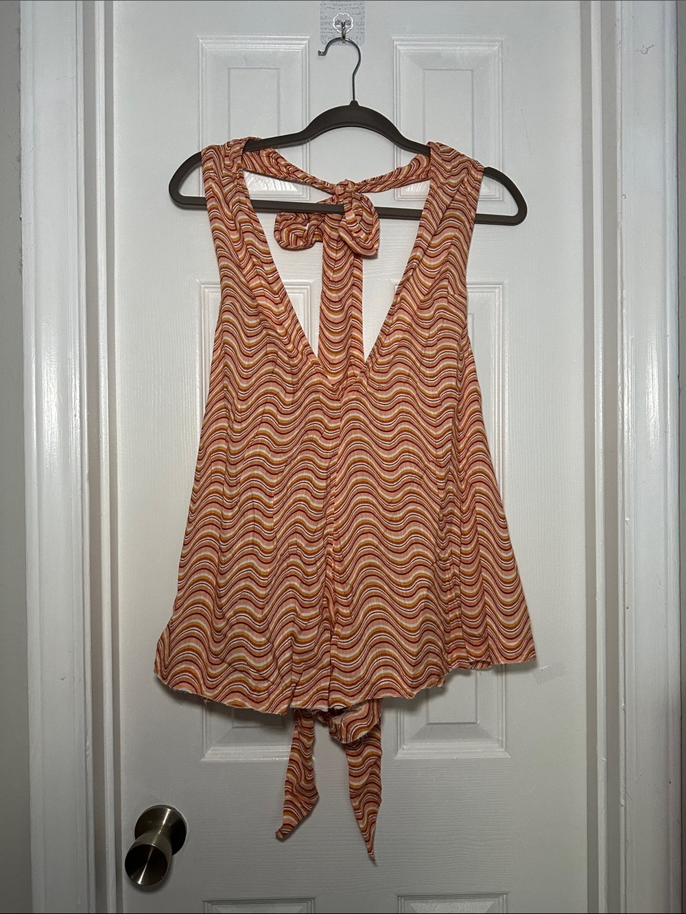 Urban Outfitters Orange Wave-Print Tie-Back romper